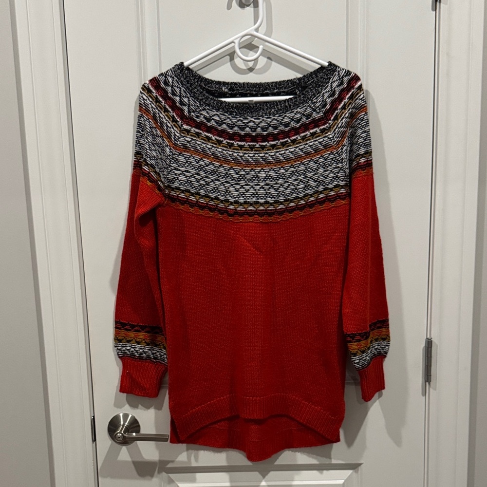 Red Patterned Women's Tunic style Sweater